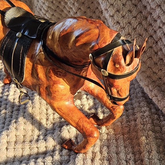 Vintage Hand Crafted Leather Wrapped Horse Figurine Statue - Picture 5 of 11